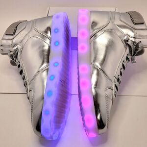 DIYJTS  LED Light Up High Tops Sneakers, Metallic Silver Size 39